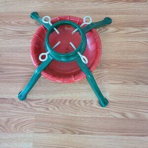 Vintage Christmas Tree Stand Red Green Powder Coat 4 Leg 22" Heavy Gauge Steel